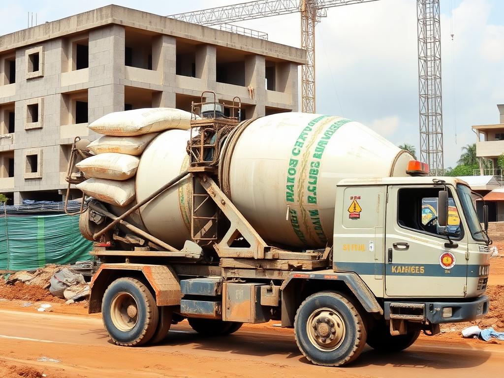 Cement delivery truck on site